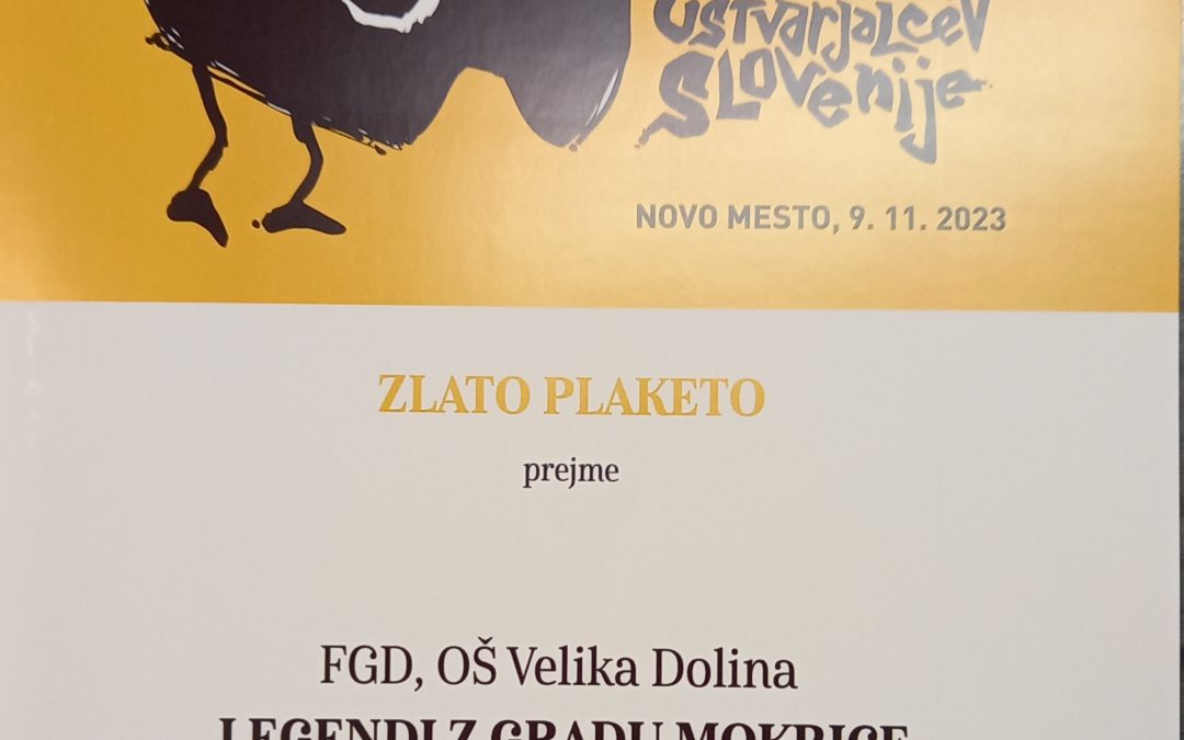 ZLATA PLAKETA ZA FILM UČENCEV OŠ VELIKA DOLINA